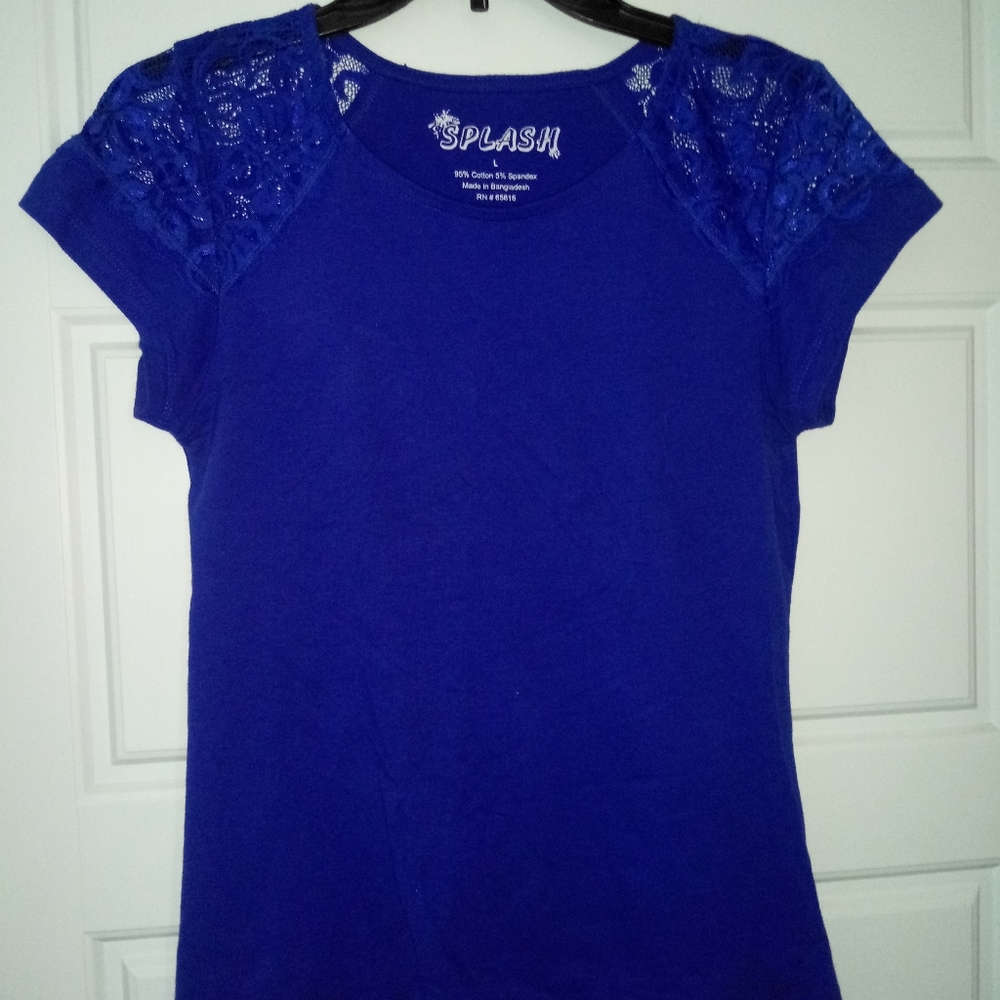 New royal blue lace cap sleeve top size large